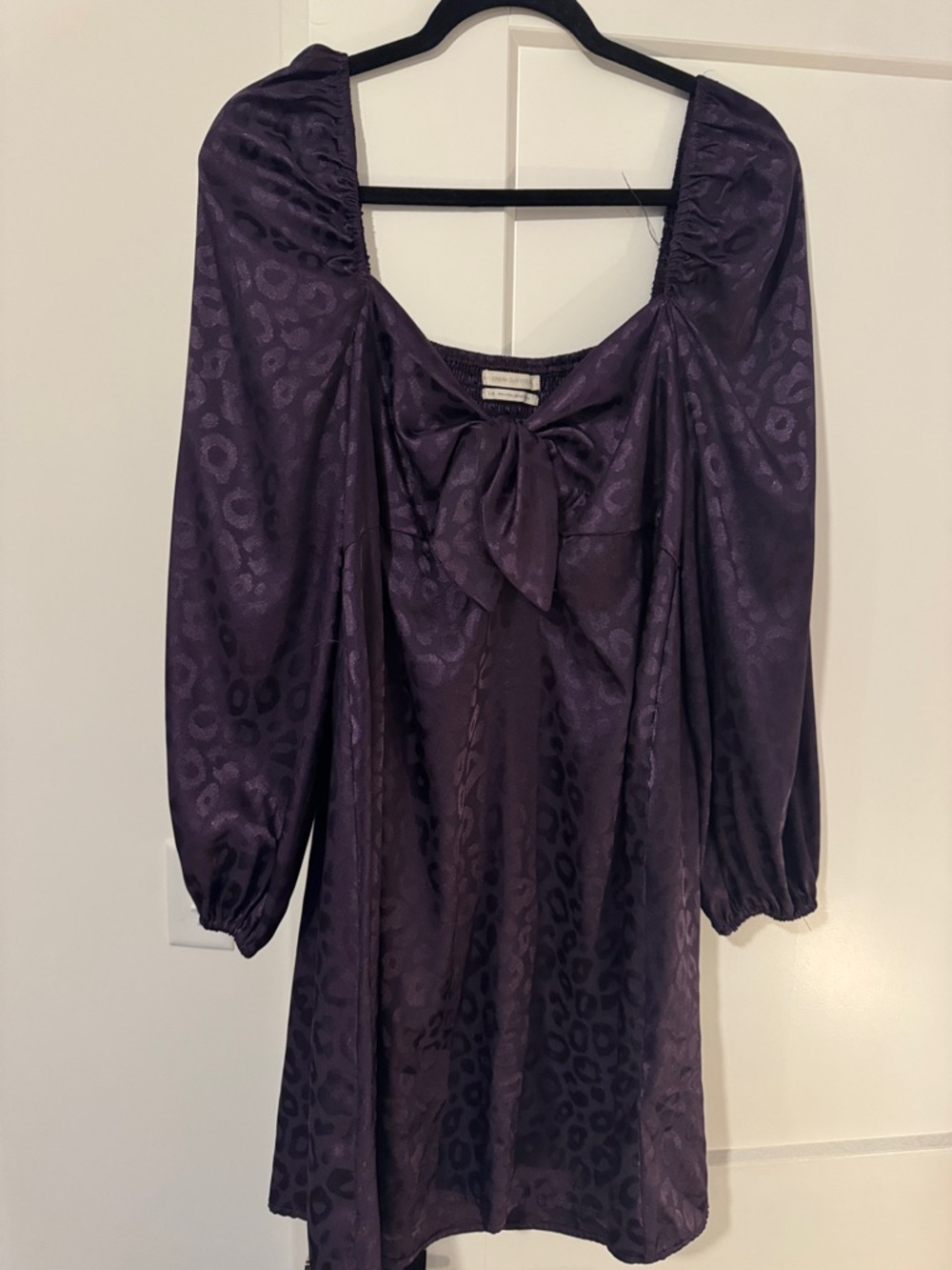 Urban Outfitters Purple Satin Animal-Print Bow Front Mini Dress